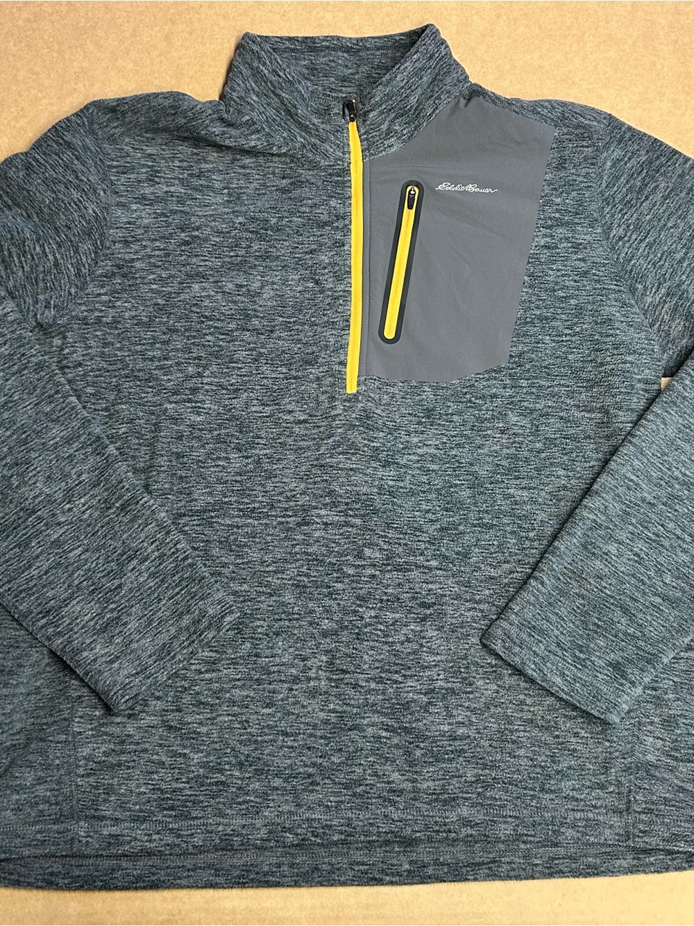 Eddie Bauer Gray Men’s First Ascent Heather Quarter-Zip Pullover with Yellow Zip